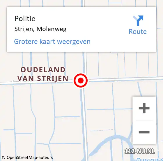 Locatie op kaart van de 112 melding: Politie Strijen, Molenweg op 14 februari 2019 14:18