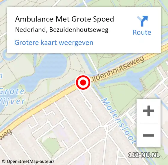 Locatie op kaart van de 112 melding: Ambulance Met Grote Spoed Naar Nederland, Bezuidenhoutseweg op 14 februari 2019 23:15