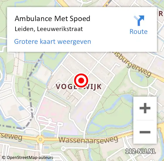 Locatie op kaart van de 112 melding: Ambulance Met Spoed Naar Leiden, Leeuwerikstraat op 14 februari 2019 23:35