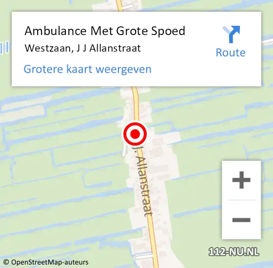 Locatie op kaart van de 112 melding: Ambulance Met Grote Spoed Naar Westzaan, J J Allanstraat op 14 februari 2019 23:52