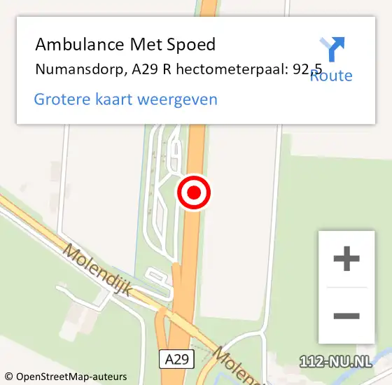 Locatie op kaart van de 112 melding: Ambulance Met Spoed Naar Numansdorp, A29 Li op 15 februari 2019 08:18