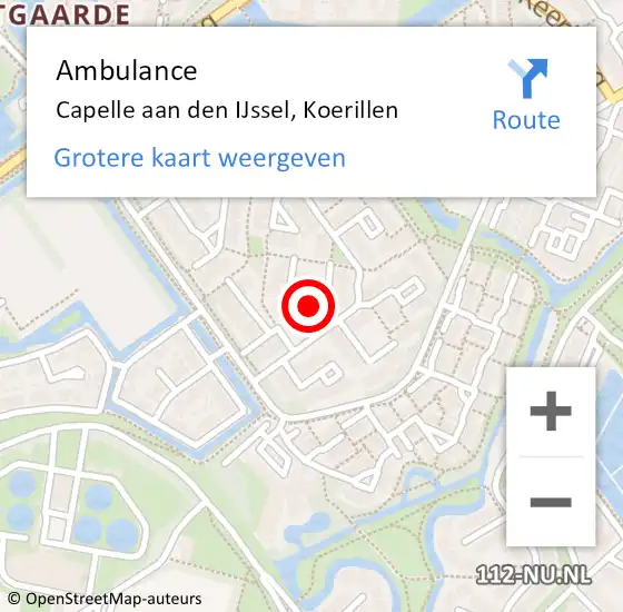 Locatie op kaart van de 112 melding: Ambulance Capelle aan den IJssel, Koerillen op 15 februari 2019 08:33