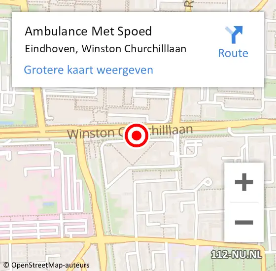 Locatie op kaart van de 112 melding: Ambulance Met Spoed Naar Eindhoven, Winston Churchilllaan op 15 februari 2019 09:41