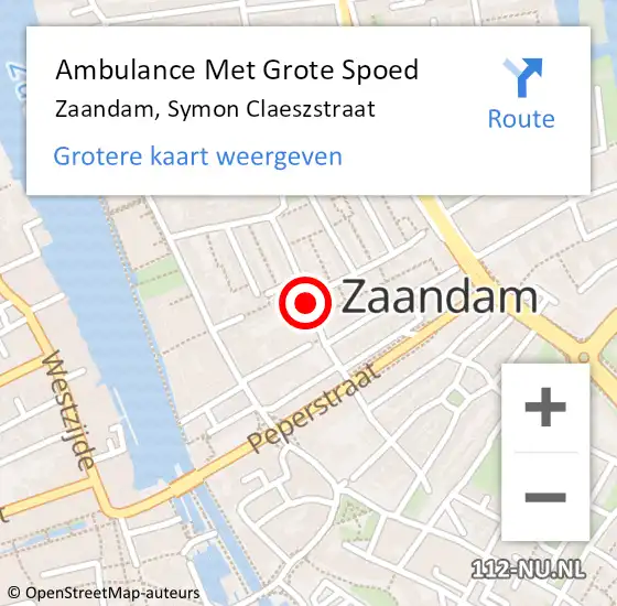 Locatie op kaart van de 112 melding: Ambulance Met Grote Spoed Naar Zaandam, Symon Claeszstraat op 15 februari 2019 10:32