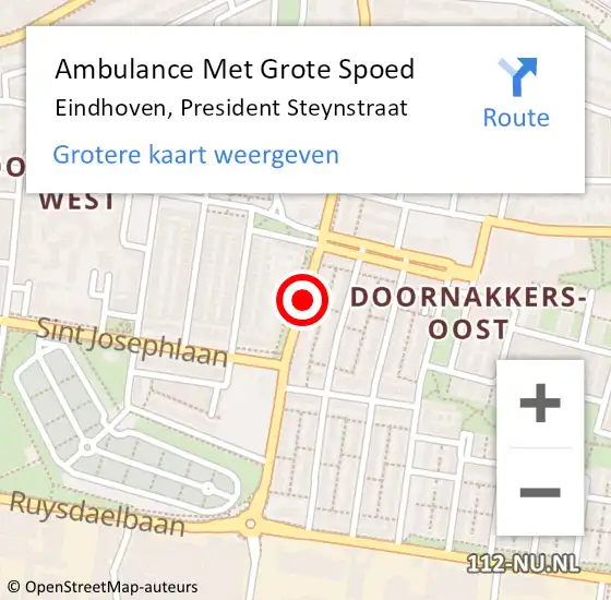 Locatie op kaart van de 112 melding: Ambulance Met Grote Spoed Naar Eindhoven, President Steynstraat op 15 februari 2019 10:36