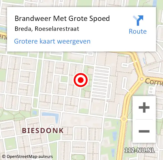 Locatie op kaart van de 112 melding: Brandweer Met Grote Spoed Naar Breda, Roeselarestraat op 15 februari 2019 11:37