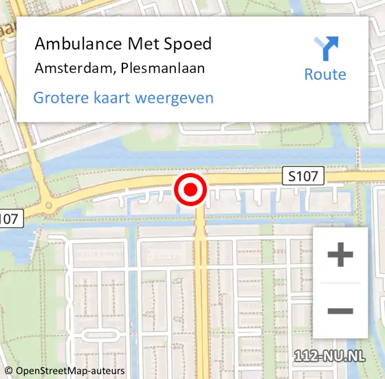 Locatie op kaart van de 112 melding: Ambulance Met Spoed Naar Amsterdam, Plesmanlaan op 15 februari 2019 16:24