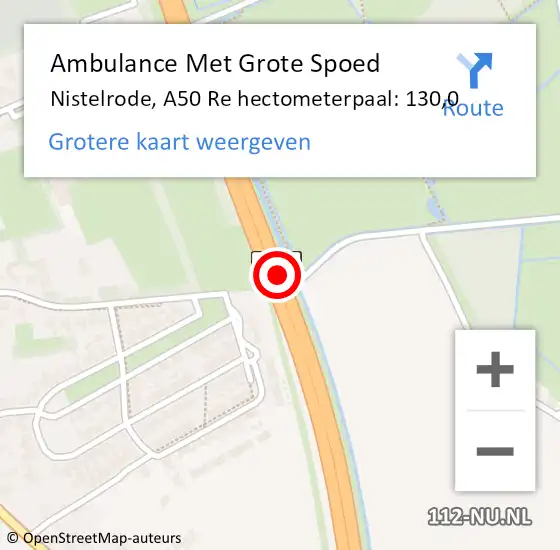Locatie op kaart van de 112 melding: Ambulance Met Grote Spoed Naar Nistelrode, A50 Re hectometerpaal: 130,0 op 15 februari 2019 17:02