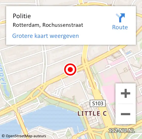 Locatie op kaart van de 112 melding: Politie Rotterdam, Rochussenstraat op 15 februari 2019 18:17