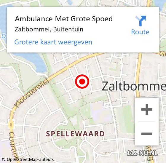 Locatie op kaart van de 112 melding: Ambulance Met Grote Spoed Naar Zaltbommel, Buitentuin op 15 februari 2019 18:51