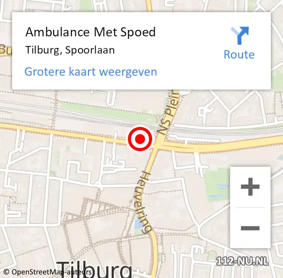 Locatie op kaart van de 112 melding: Ambulance Met Spoed Naar Tilburg, Spoorlaan op 15 februari 2019 20:34