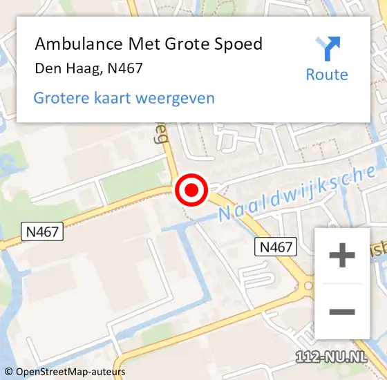 Locatie op kaart van de 112 melding: Ambulance Met Grote Spoed Naar Den Haag, N467 op 15 februari 2019 21:27