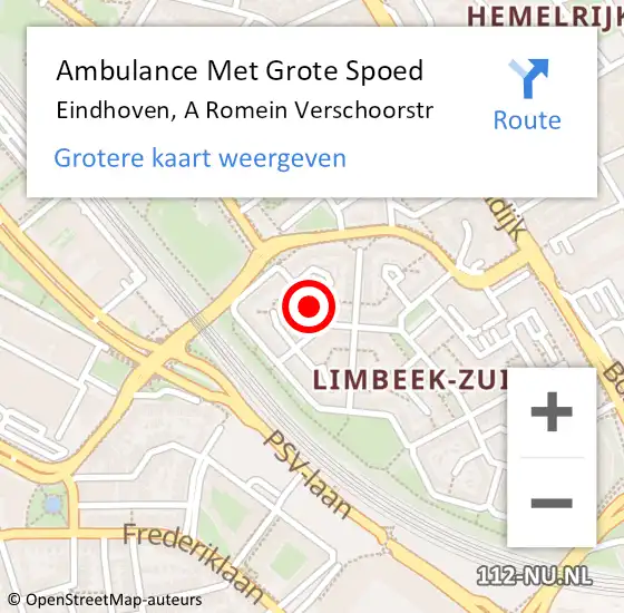 Locatie op kaart van de 112 melding: Ambulance Met Grote Spoed Naar Eindhoven, A Romein Verschoorstr op 15 februari 2019 23:02