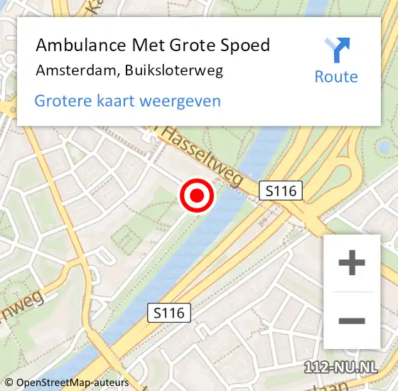 Locatie op kaart van de 112 melding: Ambulance Met Grote Spoed Naar Amsterdam, Buiksloterweg op 16 februari 2019 03:58