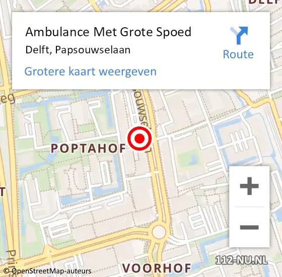 Locatie op kaart van de 112 melding: Ambulance Met Grote Spoed Naar Delft, Papsouwselaan op 16 februari 2019 08:13