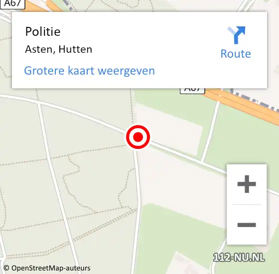 Locatie op kaart van de 112 melding: Politie Asten, Hutten op 16 februari 2019 11:51