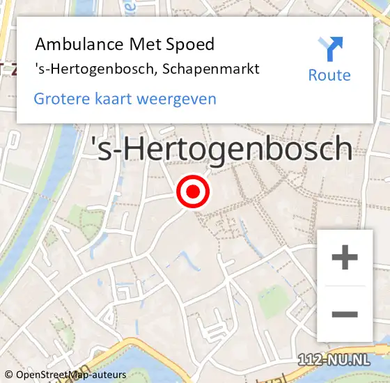 Locatie op kaart van de 112 melding: Ambulance Met Spoed Naar 's-Hertogenbosch, Schapenmarkt op 16 februari 2019 12:03