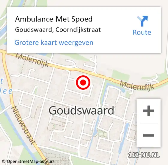 Locatie op kaart van de 112 melding: Ambulance Met Spoed Naar Goudswaard, Coorndijkstraat op 16 februari 2019 14:20