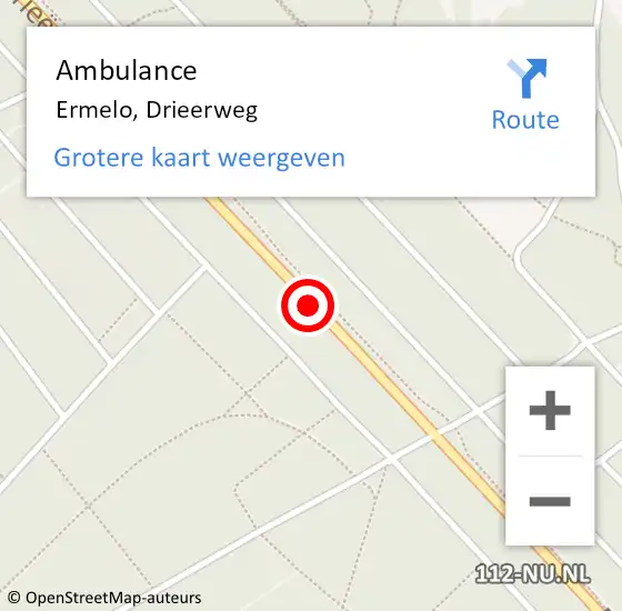 Locatie op kaart van de 112 melding: Ambulance Ermelo, Drieerweg op 16 februari 2019 14:31