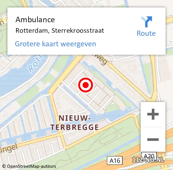 Locatie op kaart van de 112 melding: Ambulance Rotterdam, Sterrekroosstraat op 16 februari 2019 15:19