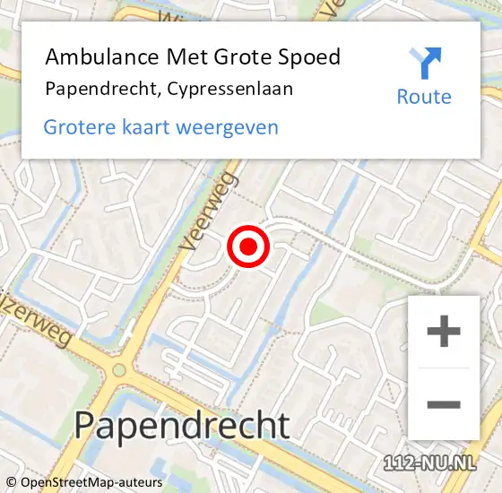 Locatie op kaart van de 112 melding: Ambulance Met Grote Spoed Naar Papendrecht, Cypressenlaan op 16 februari 2019 16:33