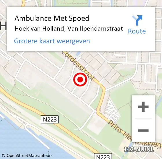 Locatie op kaart van de 112 melding: Ambulance Met Spoed Naar Hoek van Holland, Van Ilpendamstraat op 16 februari 2019 18:52