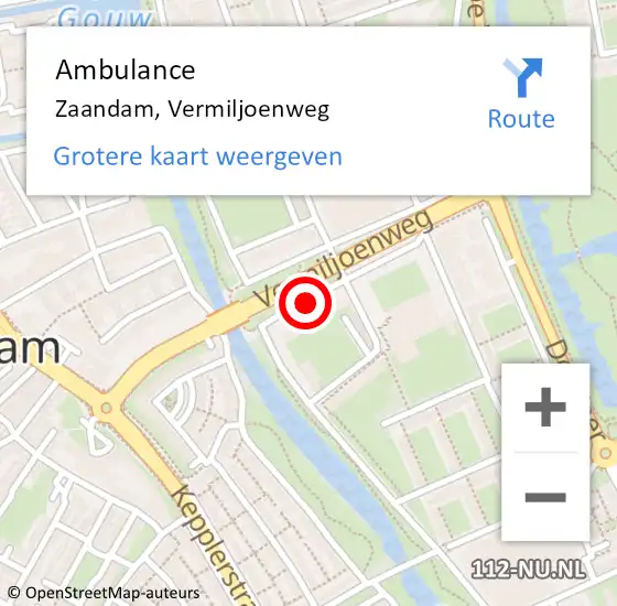 Locatie op kaart van de 112 melding: Ambulance Zaandam, Vermiljoenweg op 16 februari 2019 19:00