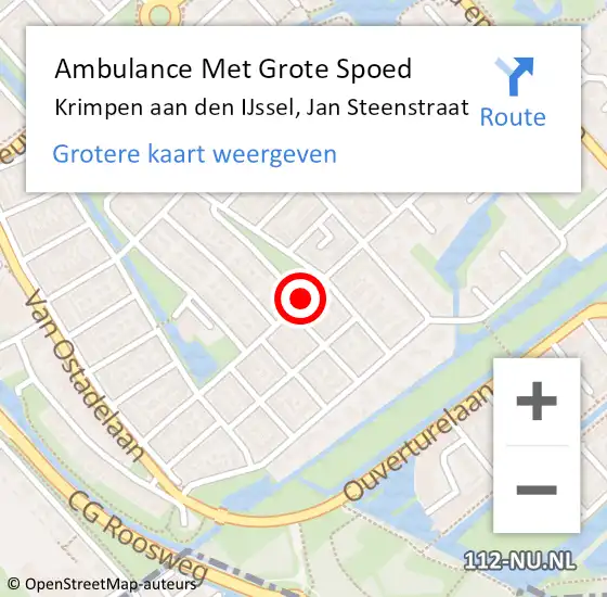 Locatie op kaart van de 112 melding: Ambulance Met Grote Spoed Naar Krimpen aan den IJssel, Jan Steenstraat op 16 februari 2019 23:18