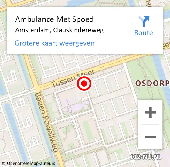 Locatie op kaart van de 112 melding: Ambulance Met Spoed Naar Amsterdam, Clauskindereweg op 17 februari 2019 08:25