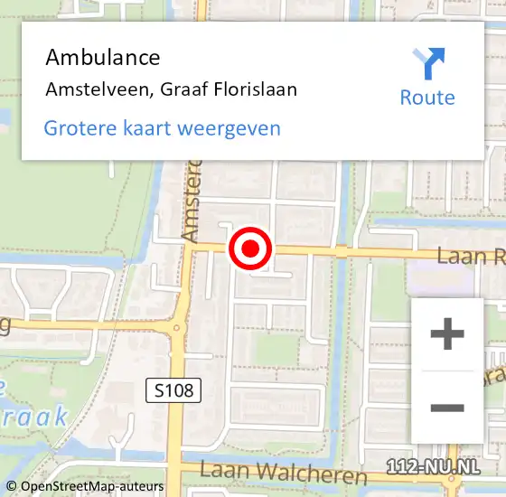 Locatie op kaart van de 112 melding: Ambulance Amstelveen, Graaf Florislaan op 17 februari 2019 11:35