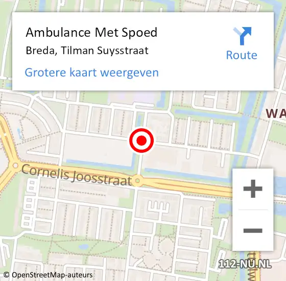 Locatie op kaart van de 112 melding: Ambulance Met Spoed Naar Breda, Tilman Suysstraat op 17 februari 2019 14:18