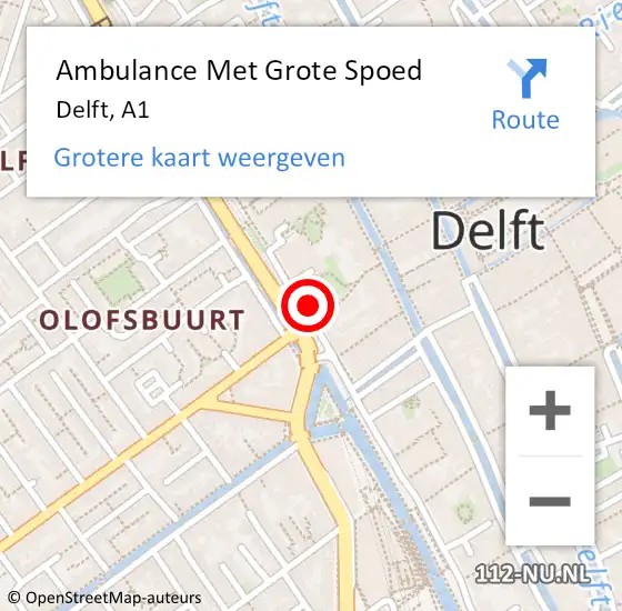 Locatie op kaart van de 112 melding: Ambulance Met Grote Spoed Naar Delft, A1 op 17 februari 2019 14:22