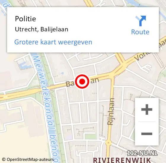 Locatie op kaart van de 112 melding: Politie Utrecht, Balijelaan op 17 februari 2019 15:28