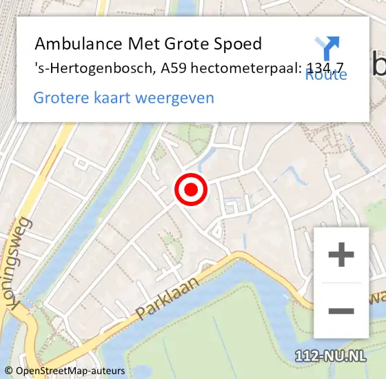 Locatie op kaart van de 112 melding: Ambulance Met Grote Spoed Naar 's-Hertogenbosch, A59 hectometerpaal: 134,7 op 17 februari 2019 16:11