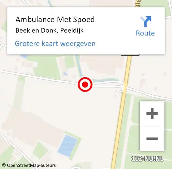 Locatie op kaart van de 112 melding: Ambulance Met Spoed Naar Beek en Donk, Peeldijk op 17 februari 2019 19:45