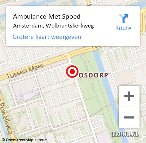 Locatie op kaart van de 112 melding: Ambulance Met Spoed Naar Amsterdam, Wolbrantskerkweg op 17 februari 2019 20:34