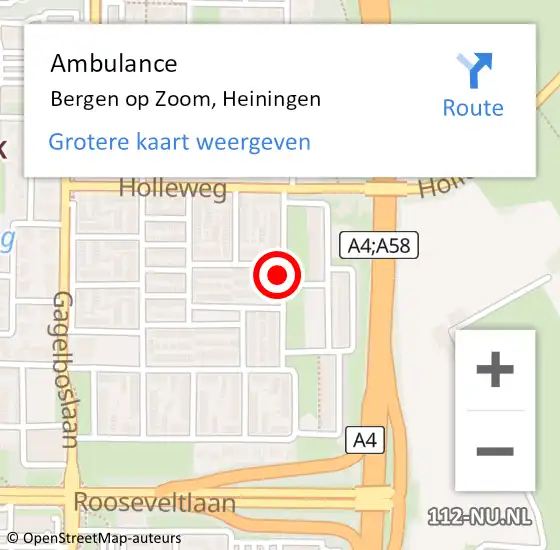 Locatie op kaart van de 112 melding: Ambulance Bergen op Zoom, Heiningen op 18 februari 2019 01:59