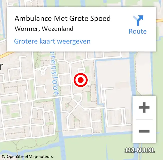 Locatie op kaart van de 112 melding: Ambulance Met Grote Spoed Naar Wormer, Wezenland op 18 februari 2019 05:24