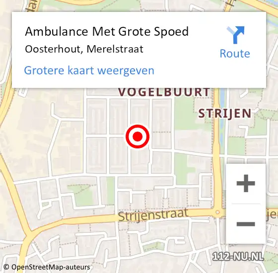 Locatie op kaart van de 112 melding: Ambulance Met Grote Spoed Naar Oosterhout, Merelstraat op 18 februari 2019 07:25