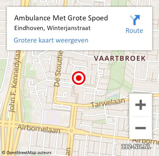 Locatie op kaart van de 112 melding: Ambulance Met Grote Spoed Naar Eindhoven, Winterjanstraat op 18 februari 2019 08:43