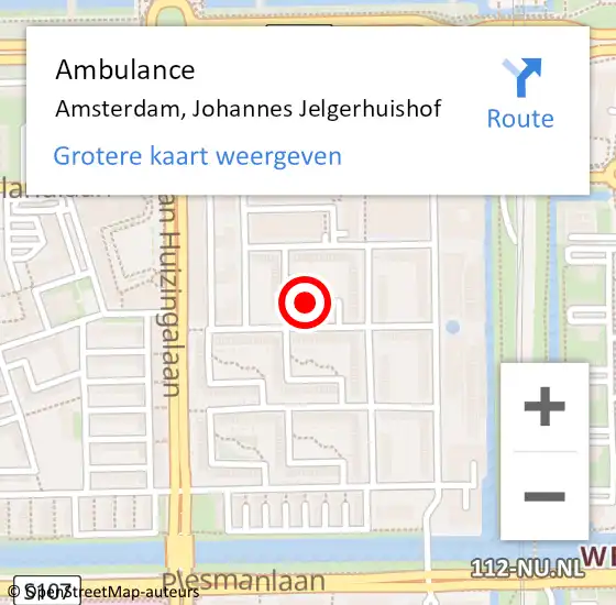 Locatie op kaart van de 112 melding: Ambulance Amsterdam, Johannes Jelgerhuishof op 18 februari 2019 10:35