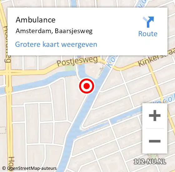 Locatie op kaart van de 112 melding: Ambulance Amsterdam, Baarsjesweg op 18 februari 2019 11:58