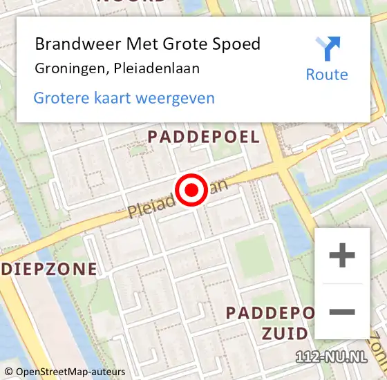 Locatie op kaart van de 112 melding: Brandweer Met Grote Spoed Naar Groningen, Pleiadenlaan op 18 februari 2019 12:55