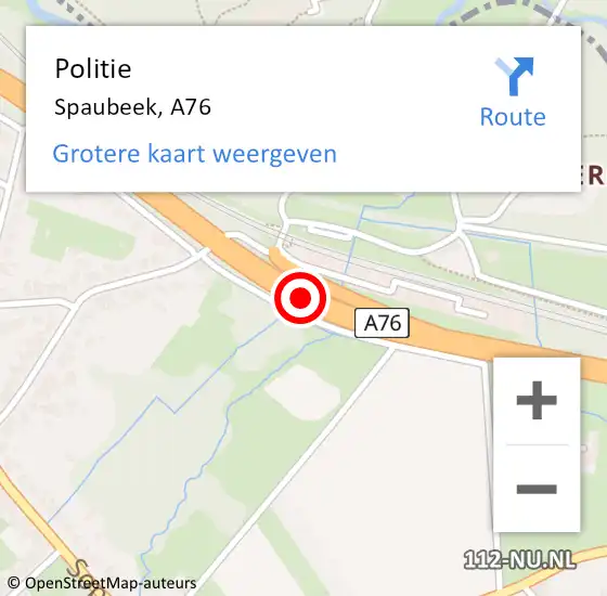Locatie op kaart van de 112 melding: Politie Spaubeek, A76 Re hectometerpaal: 8,3 op 18 februari 2019 14:05