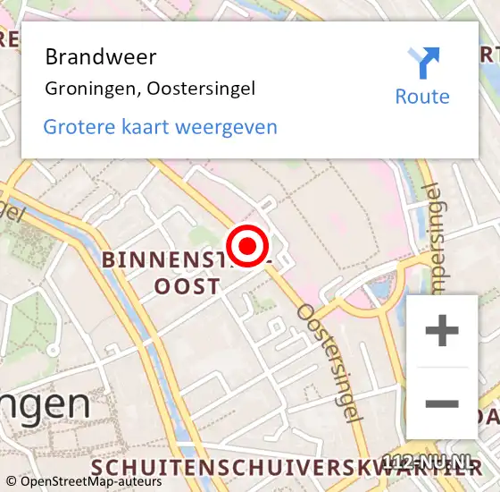 Locatie op kaart van de 112 melding: Brandweer Groningen, Oostersingel op 18 februari 2019 14:24