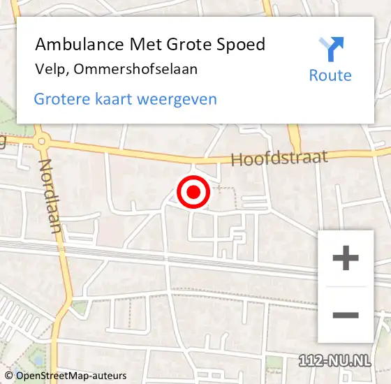 Locatie op kaart van de 112 melding: Ambulance Met Grote Spoed Naar Velp, Ommershofselaan op 18 februari 2019 19:54