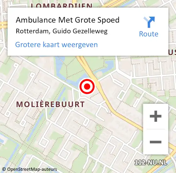 Locatie op kaart van de 112 melding: Ambulance Met Grote Spoed Naar Rotterdam, Guido Gezelleweg op 18 februari 2019 20:11