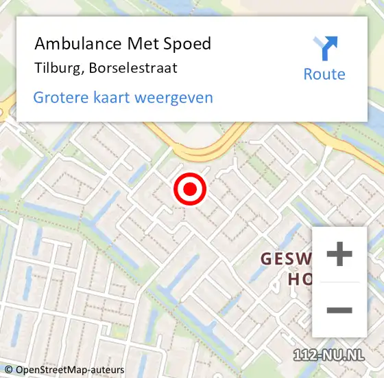 Locatie op kaart van de 112 melding: Ambulance Met Spoed Naar Tilburg, Borselestraat op 18 februari 2019 22:32