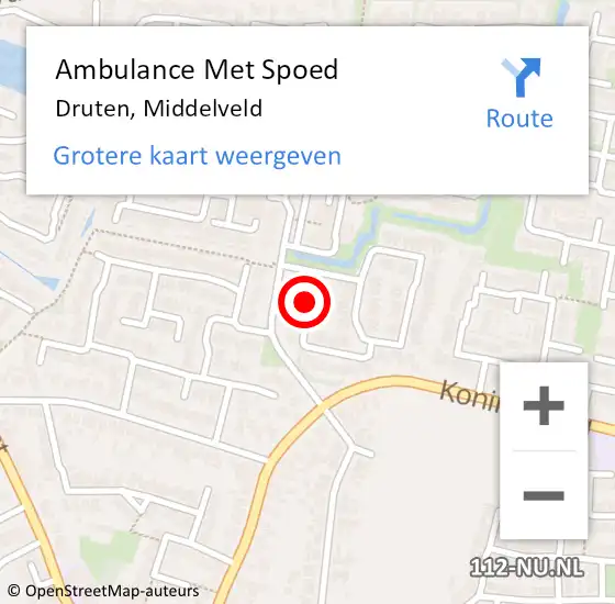 Locatie op kaart van de 112 melding: Ambulance Met Spoed Naar Druten, Middelveld op 19 februari 2019 00:53