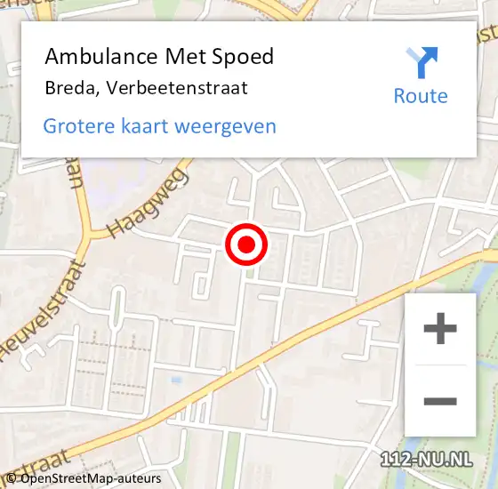Locatie op kaart van de 112 melding: Ambulance Met Spoed Naar Breda, Verbeetenstraat op 19 februari 2019 01:12